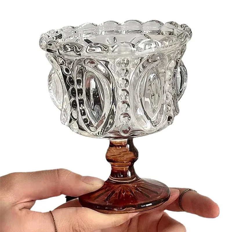 Brown vintage crystal glass embossed glass whiskey wine cocktail glass