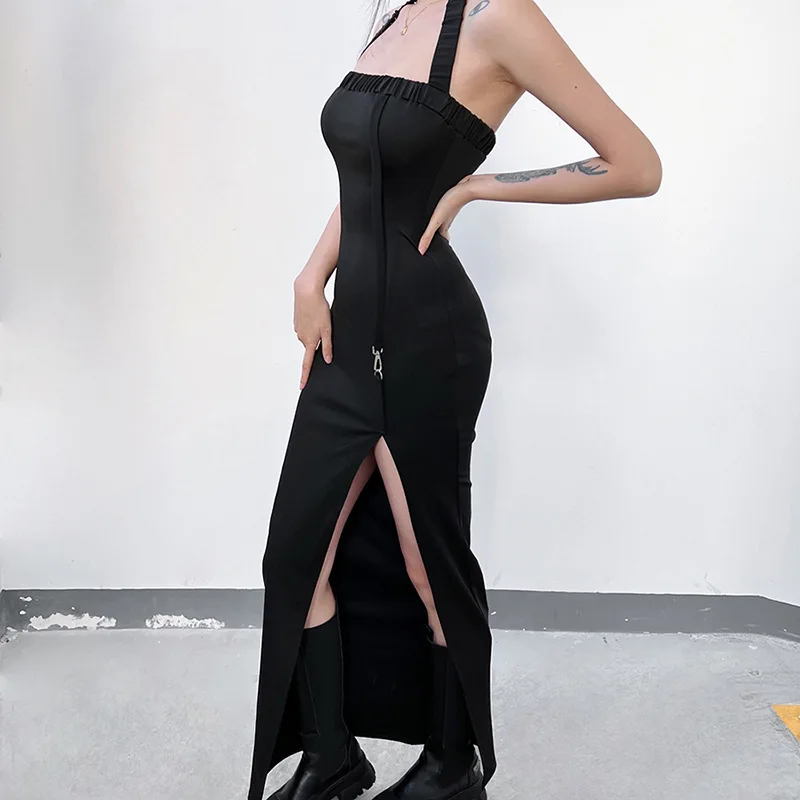Fashion Spring Elegant Slit Midi Dress for Women Gown Club Party Backless Dresses Vestido Clothes