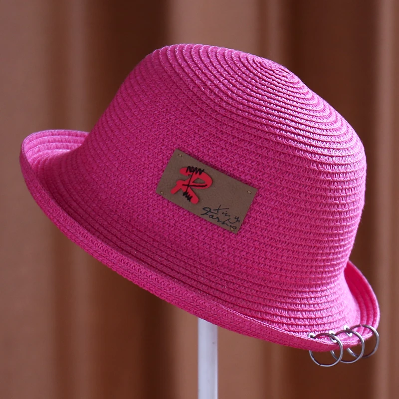 New Men Women Roll-edge Dome R Letter Three-ring Outdoor Sun Visor Ladies Hat Large Straw Brim Hat Womens Fashionable Straw Hats