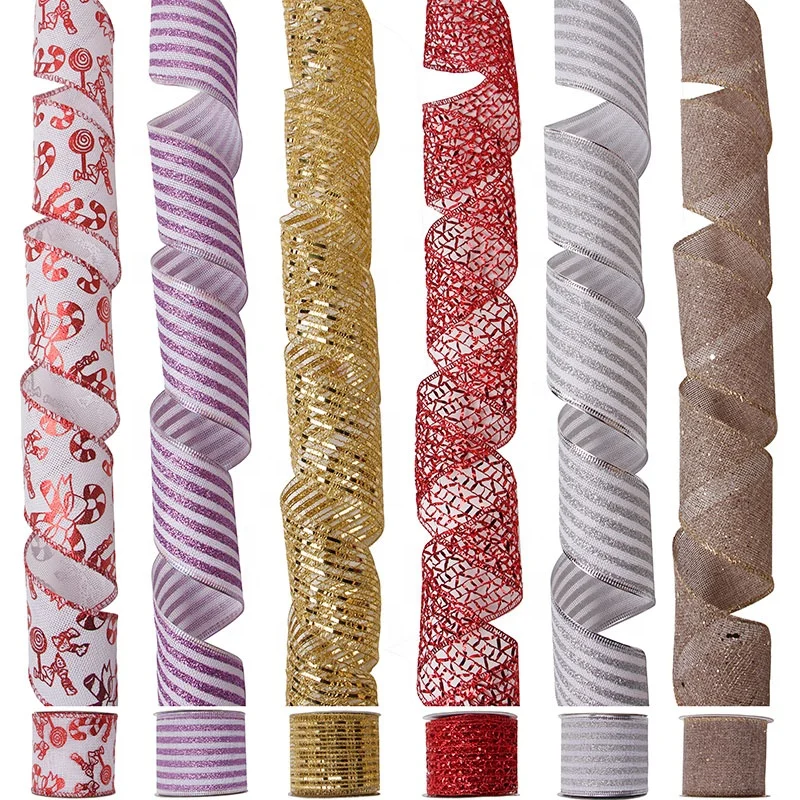 2022 new arrivals wired edge organza velvet burlap fabric custom printed Merry Christmas gift ribbon