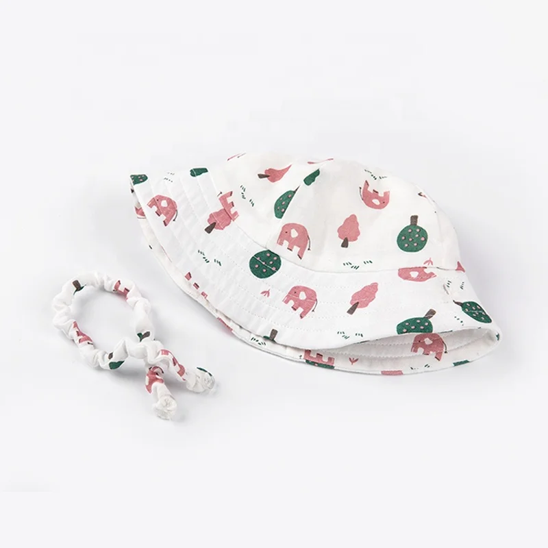 Удобная хлопковая трикотажная детская Панама со съемным ремешком и принтом от солнца