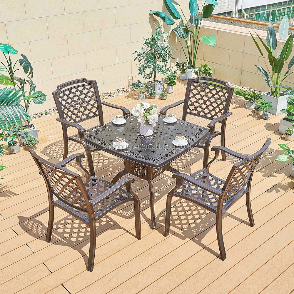 Hot sale outdoor garden furniture cast aluminum backyard dining square table and chair