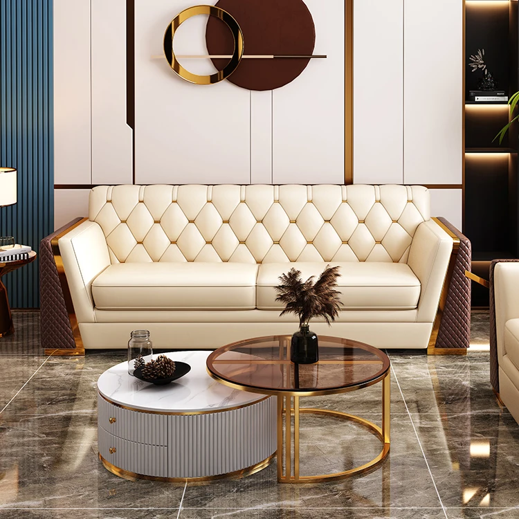 Light luxury leather sofa modern living room design chesterfield sofa set furniture for home hotel office