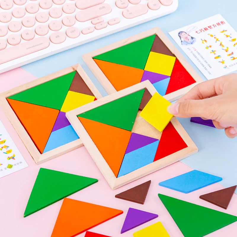 Wholesale Kids Set Custom Toys Jigsaw Puzzle Game Set Wooden Puzzle Tangram, Tangram Puzzle, Tangram