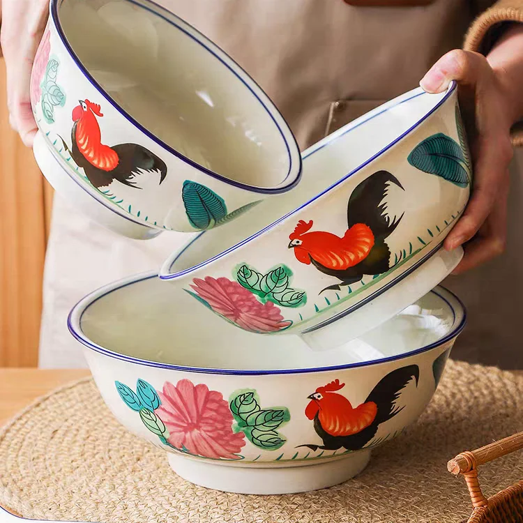 Nostalgic Classic Retro Rooster bowl Household and Commercial Large Rooster Noodle Bowl  melamine  rooster print  food bowl