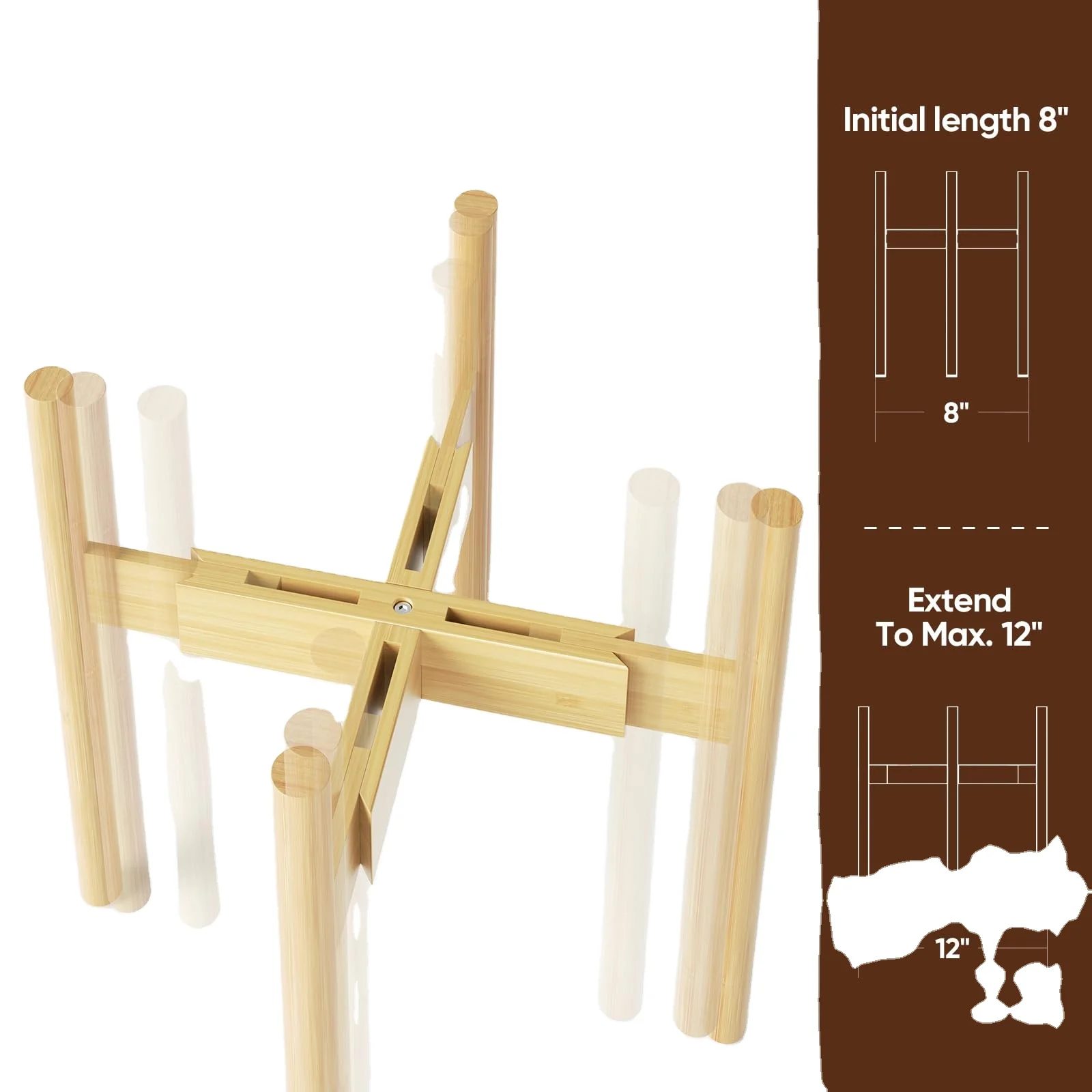 Adjustable Plant Stand Indoor, Bamboo Plant Stand Single Floor Plant Stand for Indoor Plants, Bamboo Natural Planter Stand