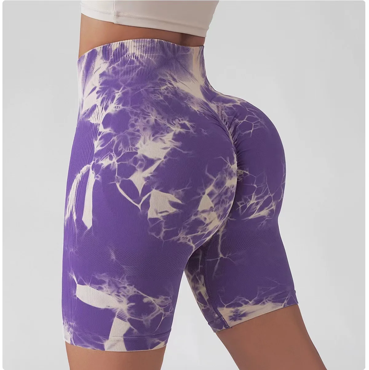 2023 Summer Mixing Color Tie-dye Fitness Shorts High Waist Buttock Lifting Tight Sports Leggings Running Yoga Shorts For Women