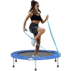 Folding Mini Exercise Trampoline with Resistance Bands Rebounder Trampoline for Adults Fitness Indoor Trampoline for Bounce Work
