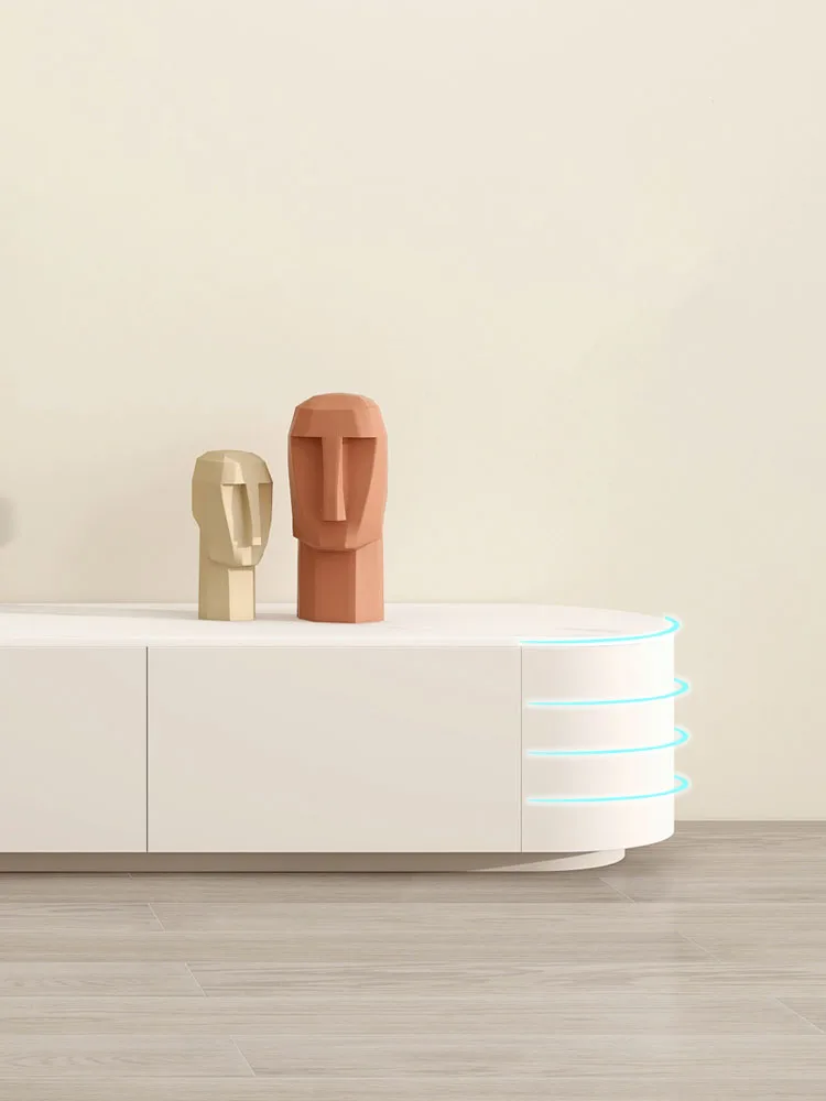 Cream Style Rock Plate Countertop Solid Wood Living Room Furniture TV Stand Modern White Customized TV cabinet