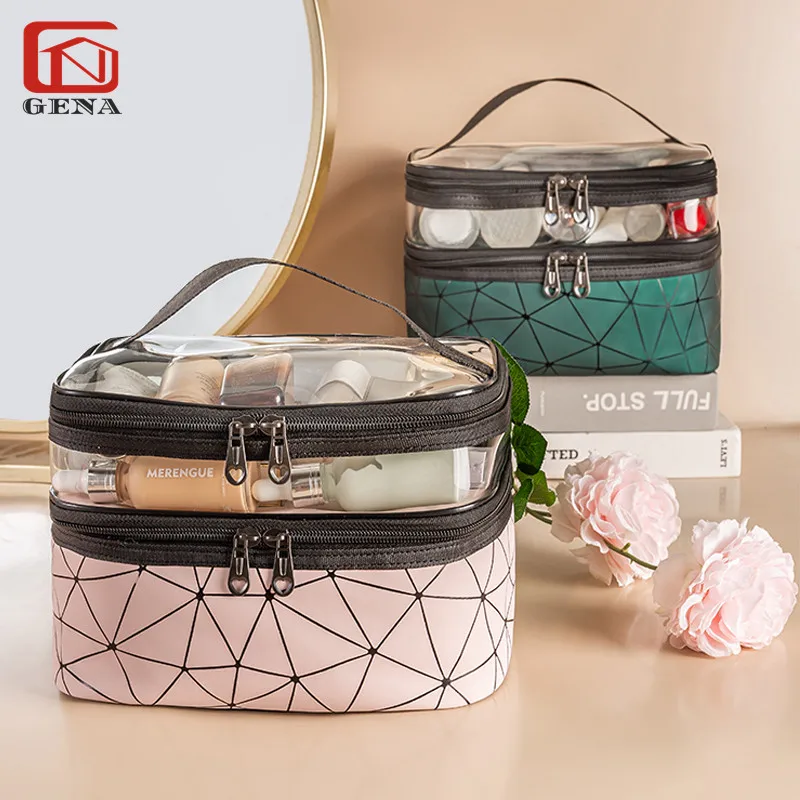 Double PVC Waterproof Portable Storage Bag with Handle Fashion Zipper PVC Case for Home and Office Cosmetic Bags & Cases