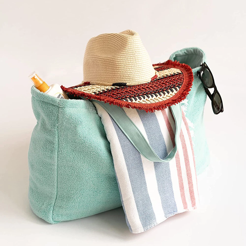 Custom Beach style New collection terry cloth handbags towel fabric beach bag, terry beach bag, towelling beach bag