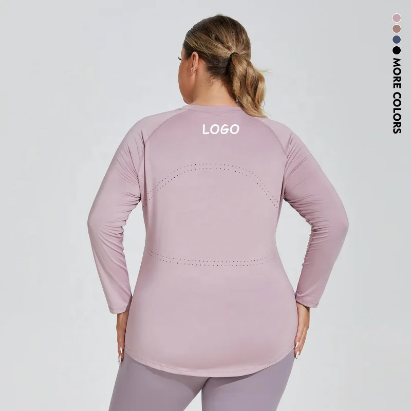 Activewear Shirt Custom Logo Polyester Loose Plus Size Long Sleeve Workout Fitness Women Gym Sweatshirt Sport T Shirt