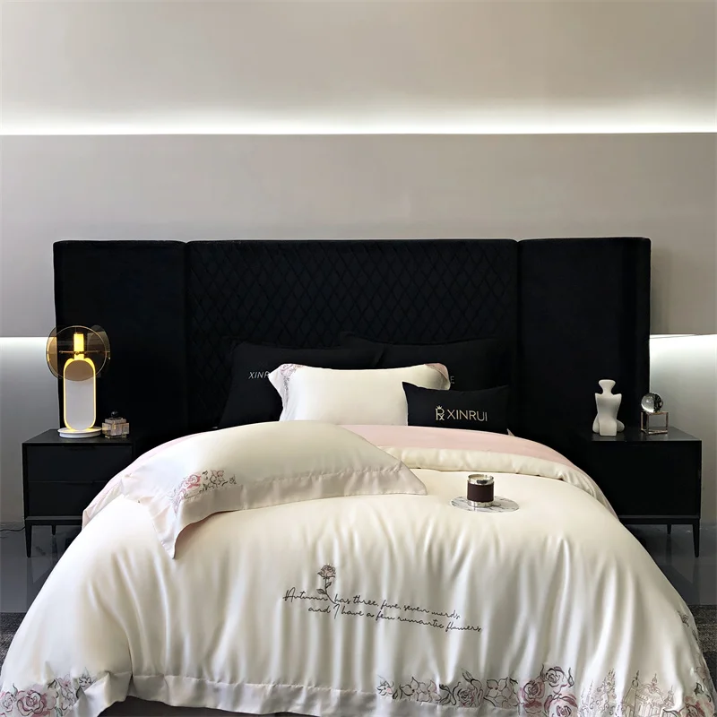 Cotton brushed microfiber 100% egyptian cotton bedding sheet sets turkish bed linen hotel quality quilt cover bedding set