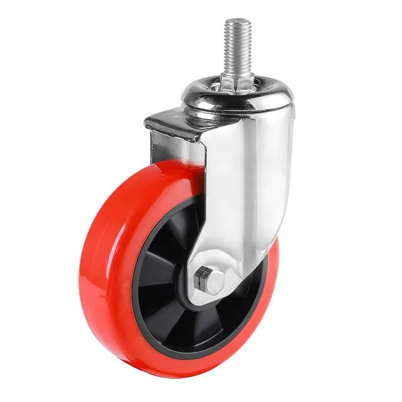 Eco-friendly Red Medium Heavy Duty 180kgs Universal Smooth Running Red PU Polyurethane Caster Wheels for Trolleys