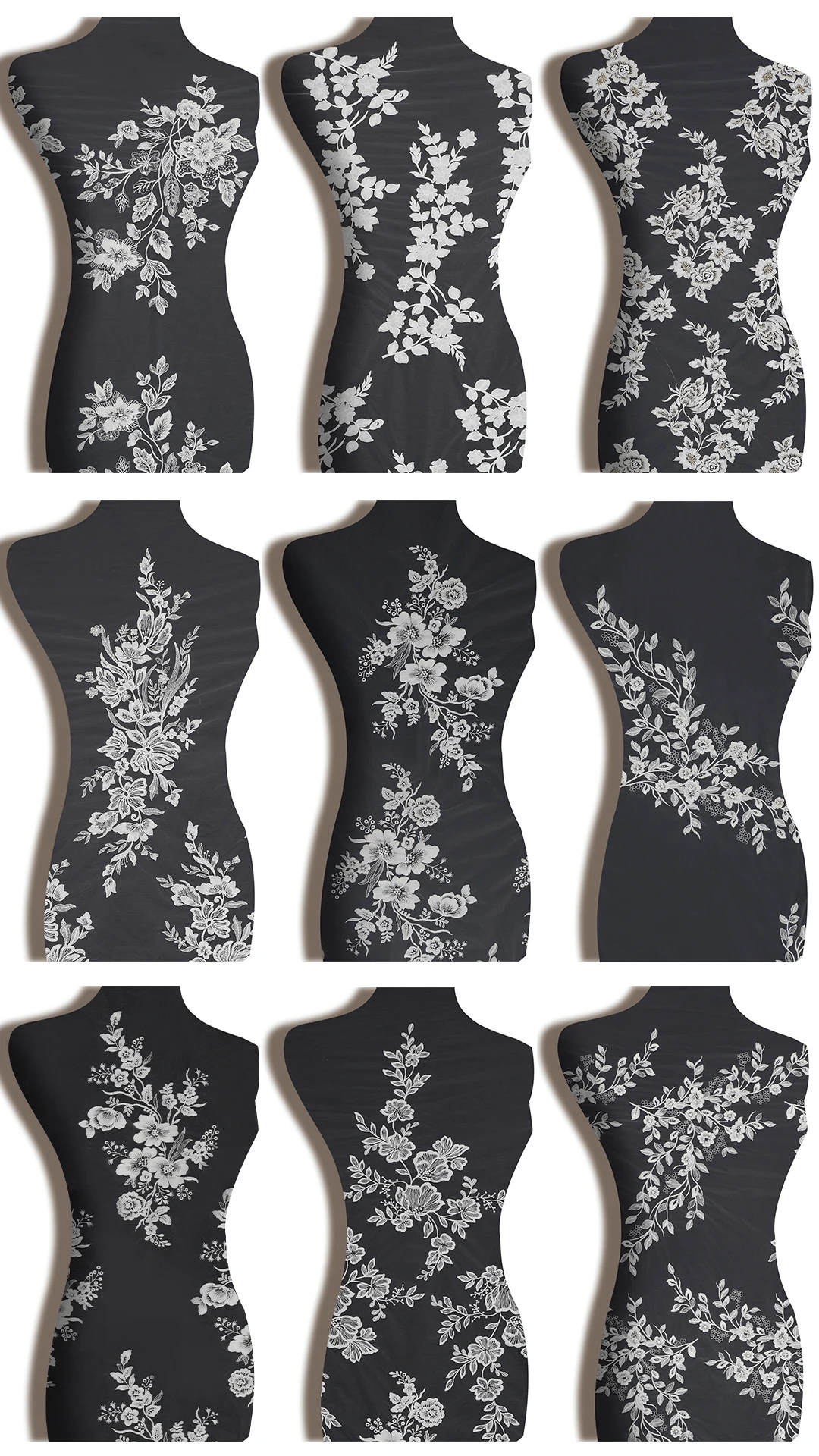 Yanzi White Floral Embroidery Beaded Lace Applique with Sequins Bridal Wedding Dress Luxury Applique