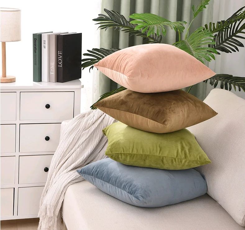 New Velvet Cushions Pillow Wholesale  Pure Color Velvet Cushion Cover for Sofa Home Decor Throw Pillow Cover 18 x 18 Inch