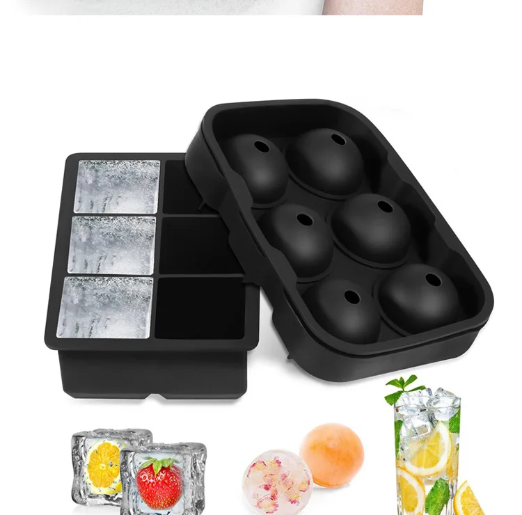 Customized Color Eco-friendly Natural Healthy Sustainable Use 6 Cavity Wholesale Large Silicone Ice Cube Trays