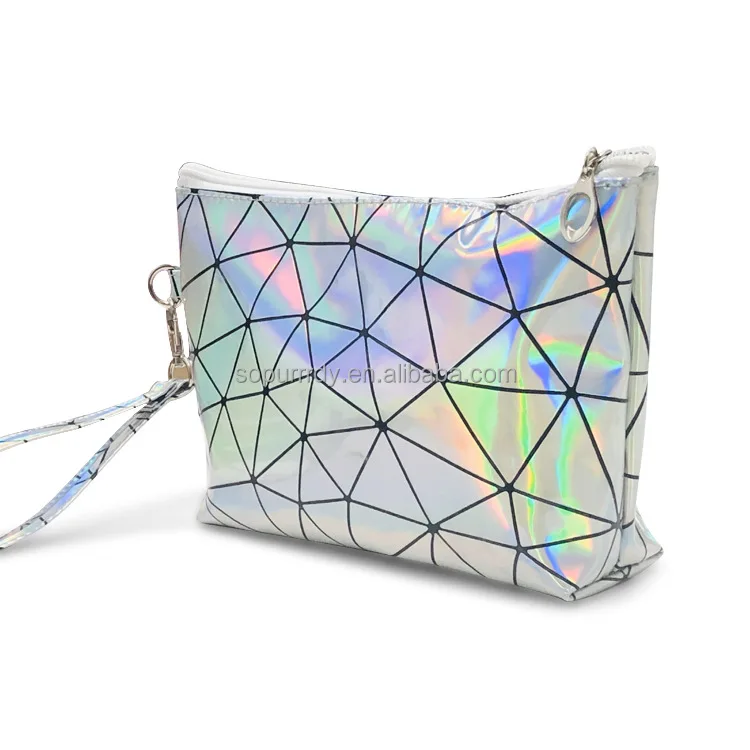 Custom Logo Travel Cosmetic Bag Portable Makeup Bag Holographic Large Capacity Makeup Tools Organizer Case Makeup Bag