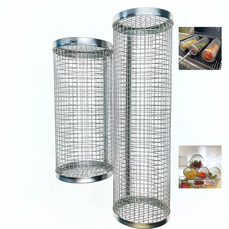 Цилиндрическая корзина для барбекю круглый барабан жареная клетка легко установить чистая переносная 304 нержавеющая катящаяся
