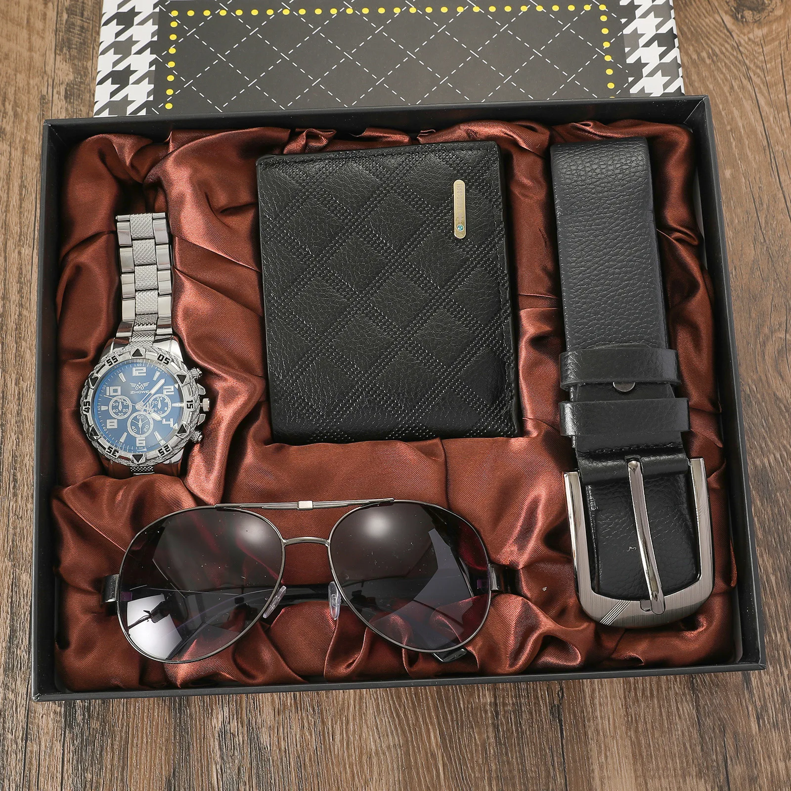 Wholesale Luxury 4 PCS Watch Gift Set Quartz Leather Men Watch Set Belt Watch And Wallet Set For Men