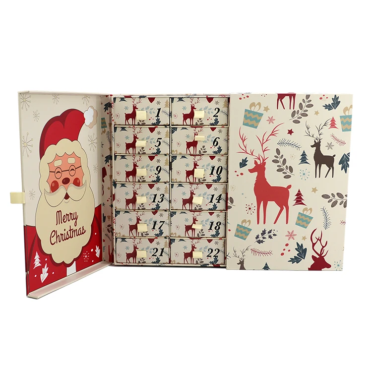 Factory  Custom Ramadan Christmas Chocolate Calendar Advent Boxes Paper Cosmetic Cardboard Packaging 24 pieces small drawer Gift