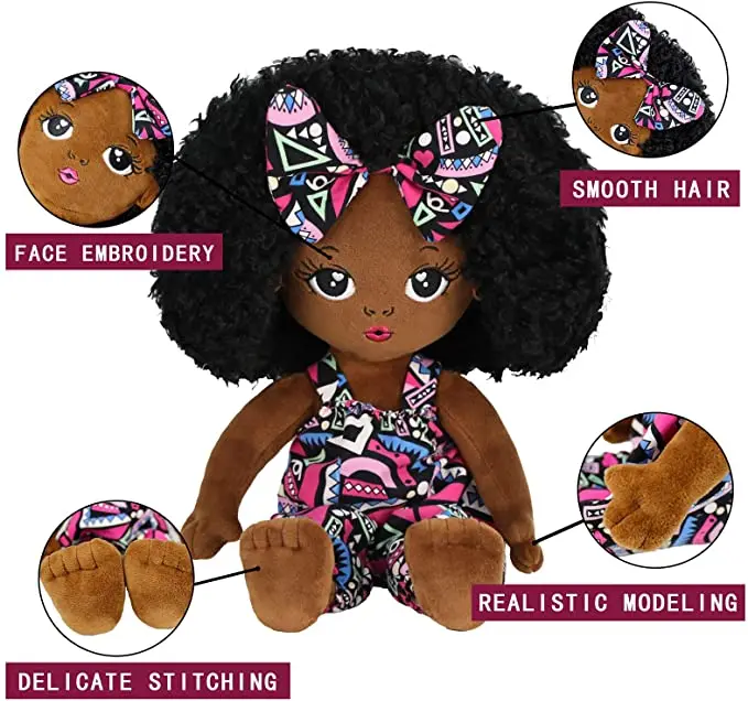 Пользовательские черные детские куклы американские афроамериканские мягкие плюшевые черная игрушка