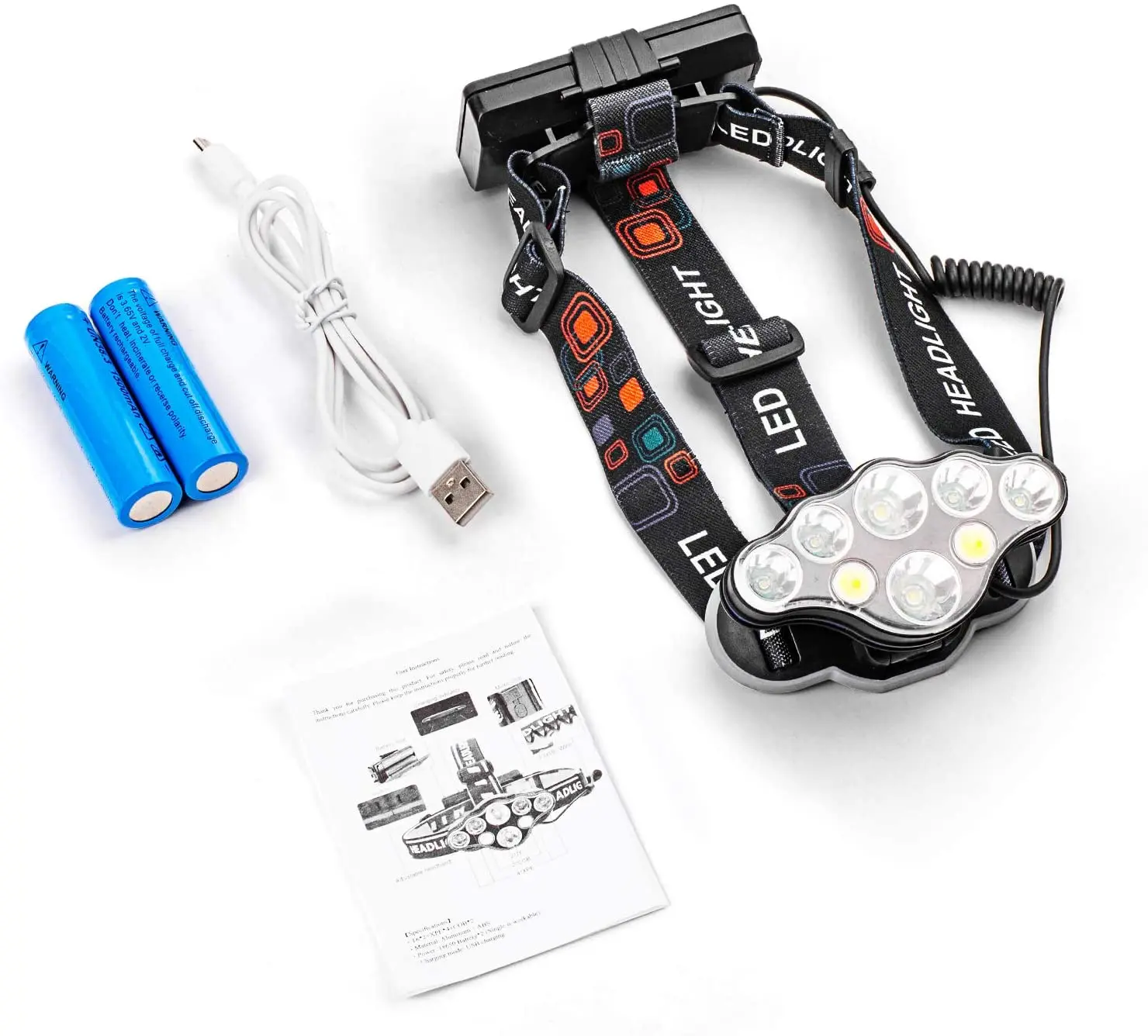 8 Modes USB Rechargeable Waterproof Head Lamp for Outdoor Camping Cycling Running Fishing, Head Lamps for Adults