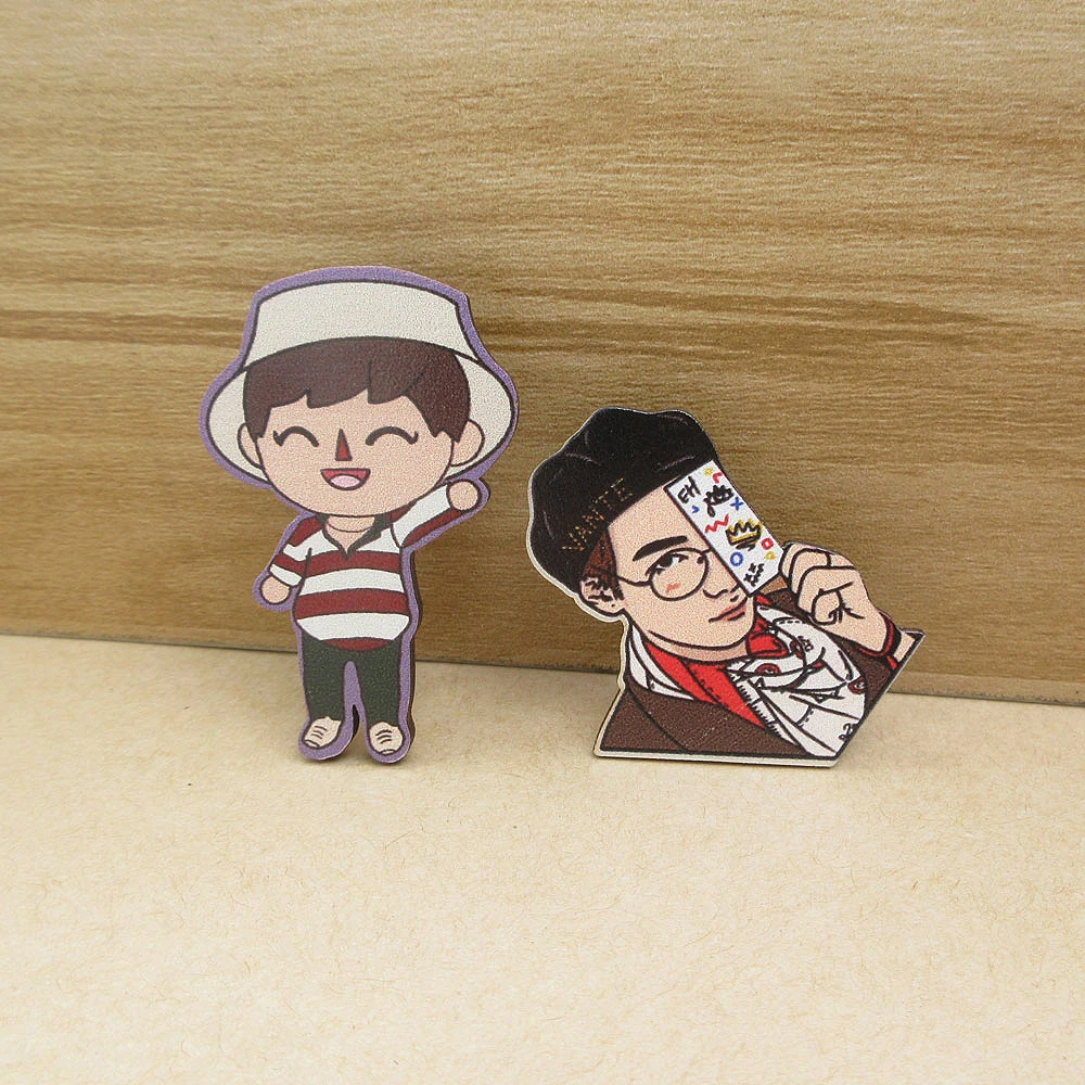 Custom UV print wood badges laser engraving souvenir wooden clothes lapel pins