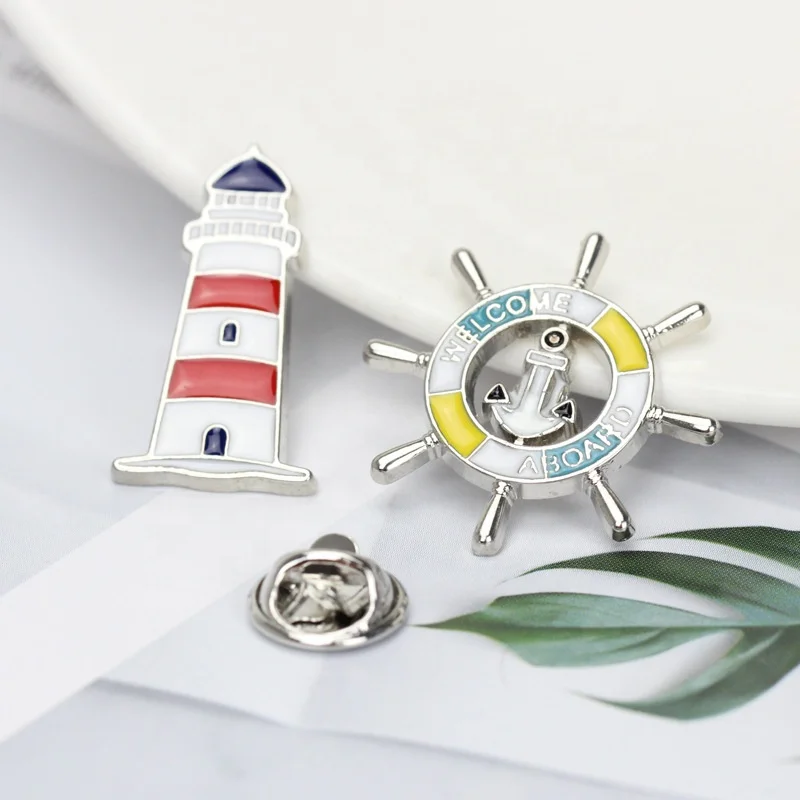 wholesale stock nordic style custom dripping oil Sailboat rudder metal lapel badge brooch pins with clasp cluth