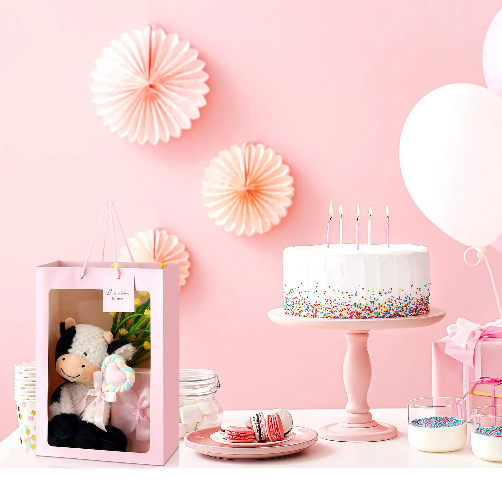 Custom Logo Printed Packaging Biodegradable Small Flower Chocolate Gift Kraft Paper Bag with Clear Window