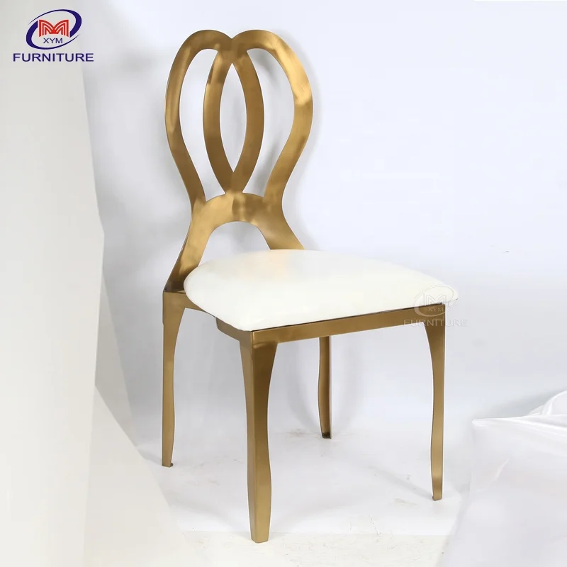 Rental Fancy Gold Stainless Steel Wedding chair for Restaurant and Banquet with heart design