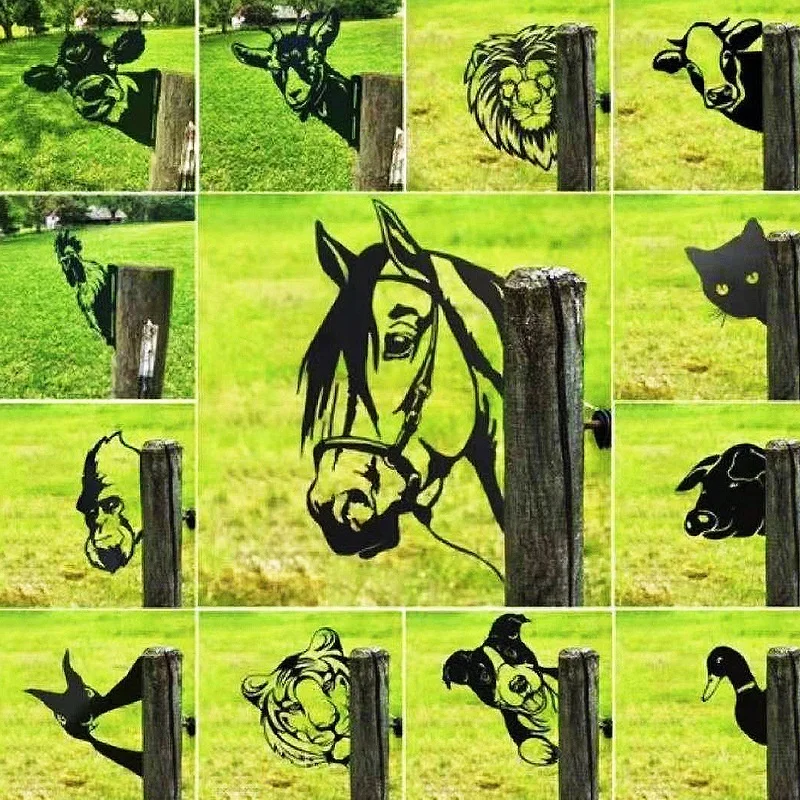 Farm Peeping Animal Metal Art Sculpture metal garden art laser cut Garden Lawn Floor Decoration
