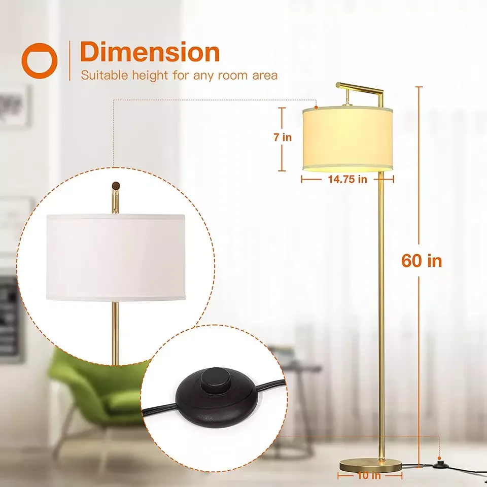 Hot Sell Modern Nursery Nordic Style Simple Creative Fabric Gold Stand Floor Lamp For Living Room Bedroom