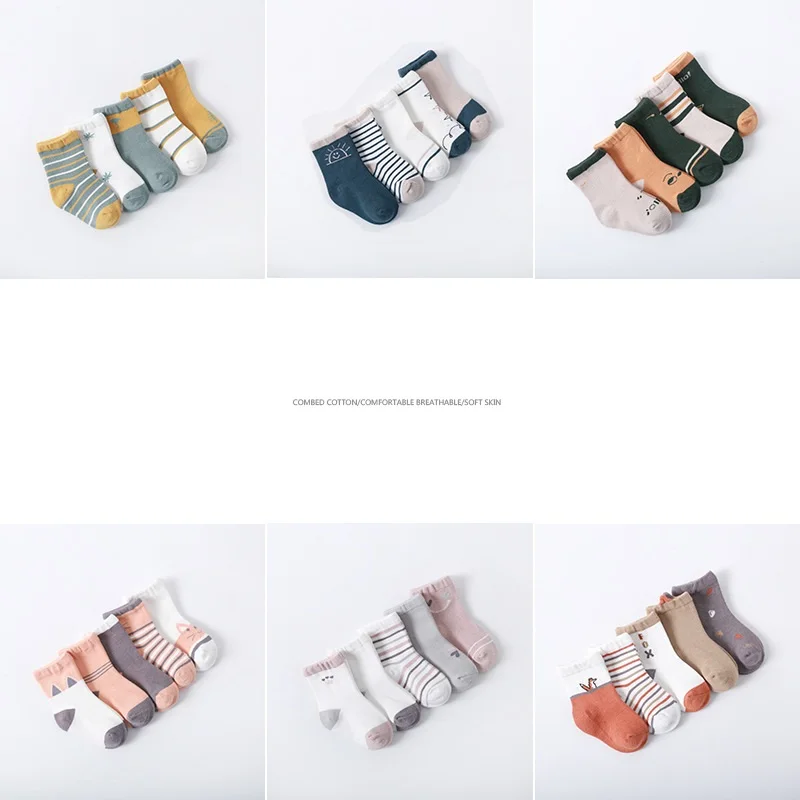 New Arrival 5 Pairs Lot Baby Socks Set Cartoon Mid Tube Combed Cotton Sock For Boys And Girls Infant Socks Baby