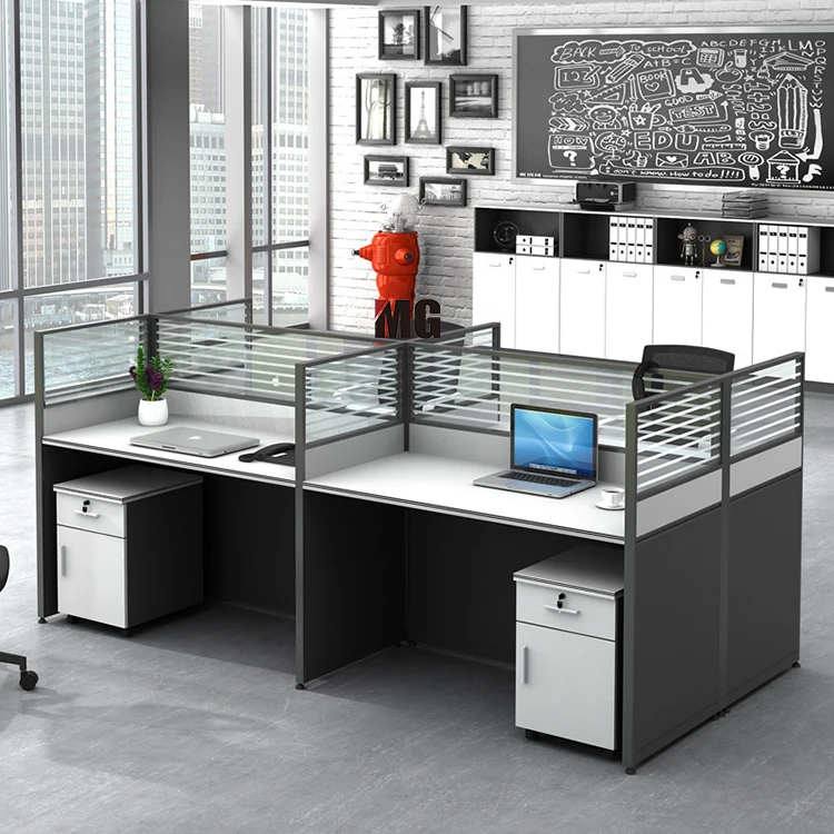 Wooden Office Cubicle Call Center Workstation Desk Work Station 4 Seater Modular Office Working Table
