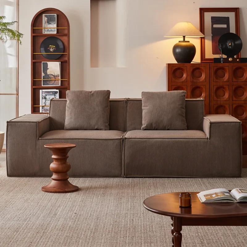 Retro Compression Sofa Corduroy Block Living Room Straight Row Roll Pack Vacuum Pure Sponge Sofa