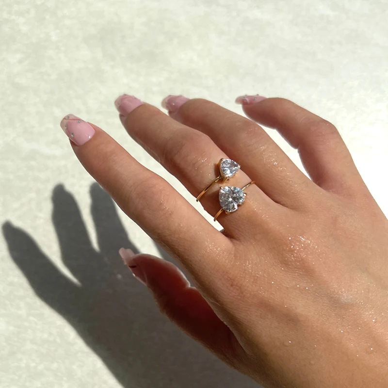 Zircon Diamond Heart Rings Stainless Steel PVD 18K Gold Plated Waterproof Jewelry for Women anillos bijoux anel schmuck joias