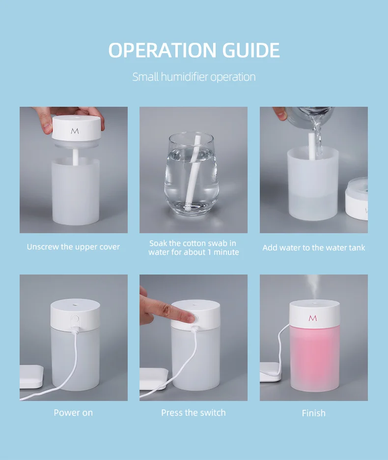 Air Humidifier USB Ultrasonic 260ML LED Lamp Mini Aromatherapy Diffuser Car Purifier Aroma Mist Maker With Romantic Light