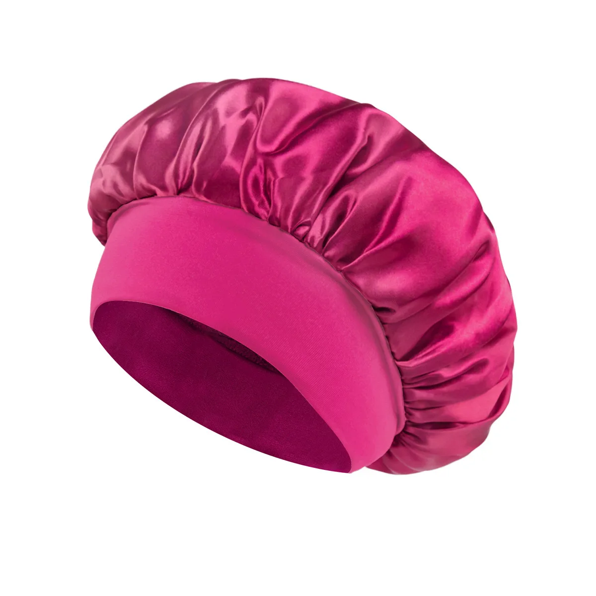 Wholesale Custom Logo Women Wide Elastic Band Shinning Silk Satin Night Sleeping Chemo Hair Bonnet Hat Cap