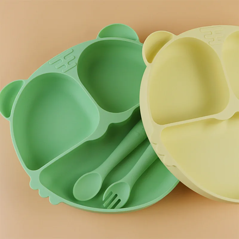 Microwave Dishwasher Friendly Food Feeding Set Divided Silicone Suction Baby Plate for Toddler Children Kids