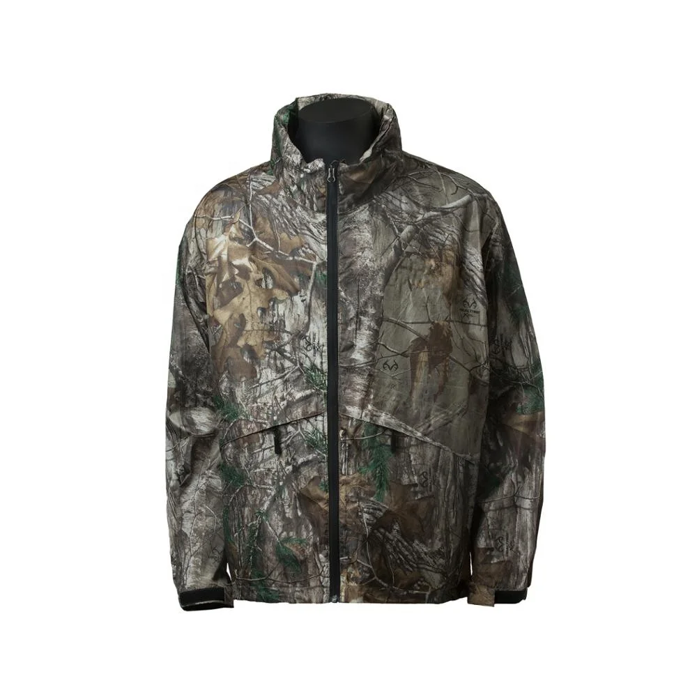 Mens packable waterproof camo rainwear jacket realtree xtra hidden hood rainjacket