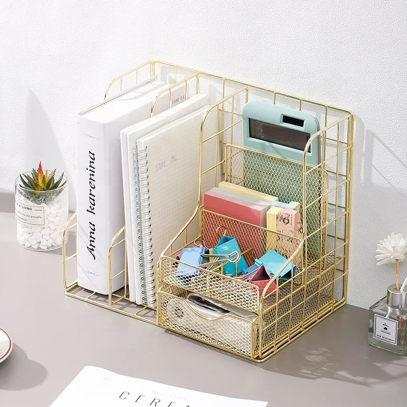 Folder Book Stationery Office Gold Desk Storage Organizer