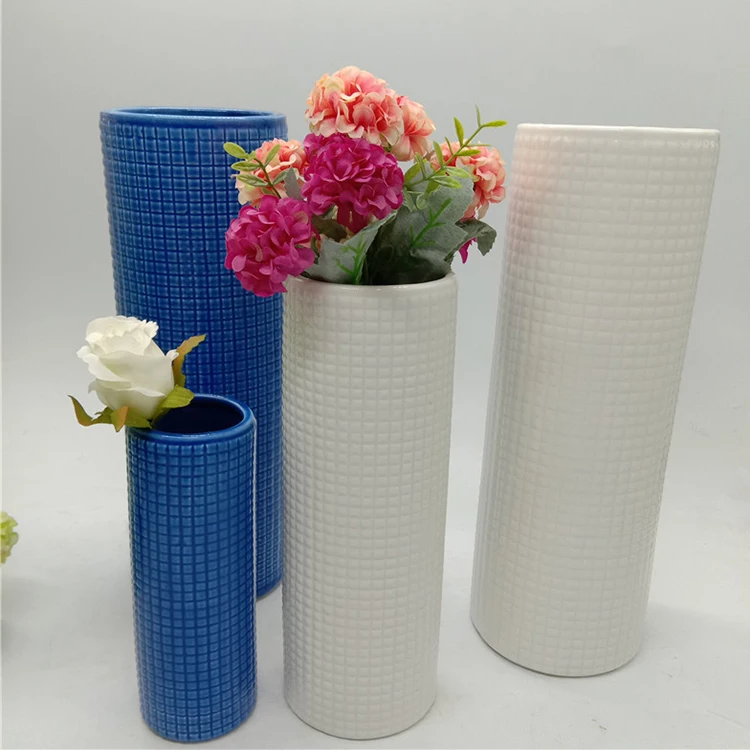 2021 New Design Hammered Ceramic White Flower Vase Ceramic Clay Vases Galvanized White Square Vases