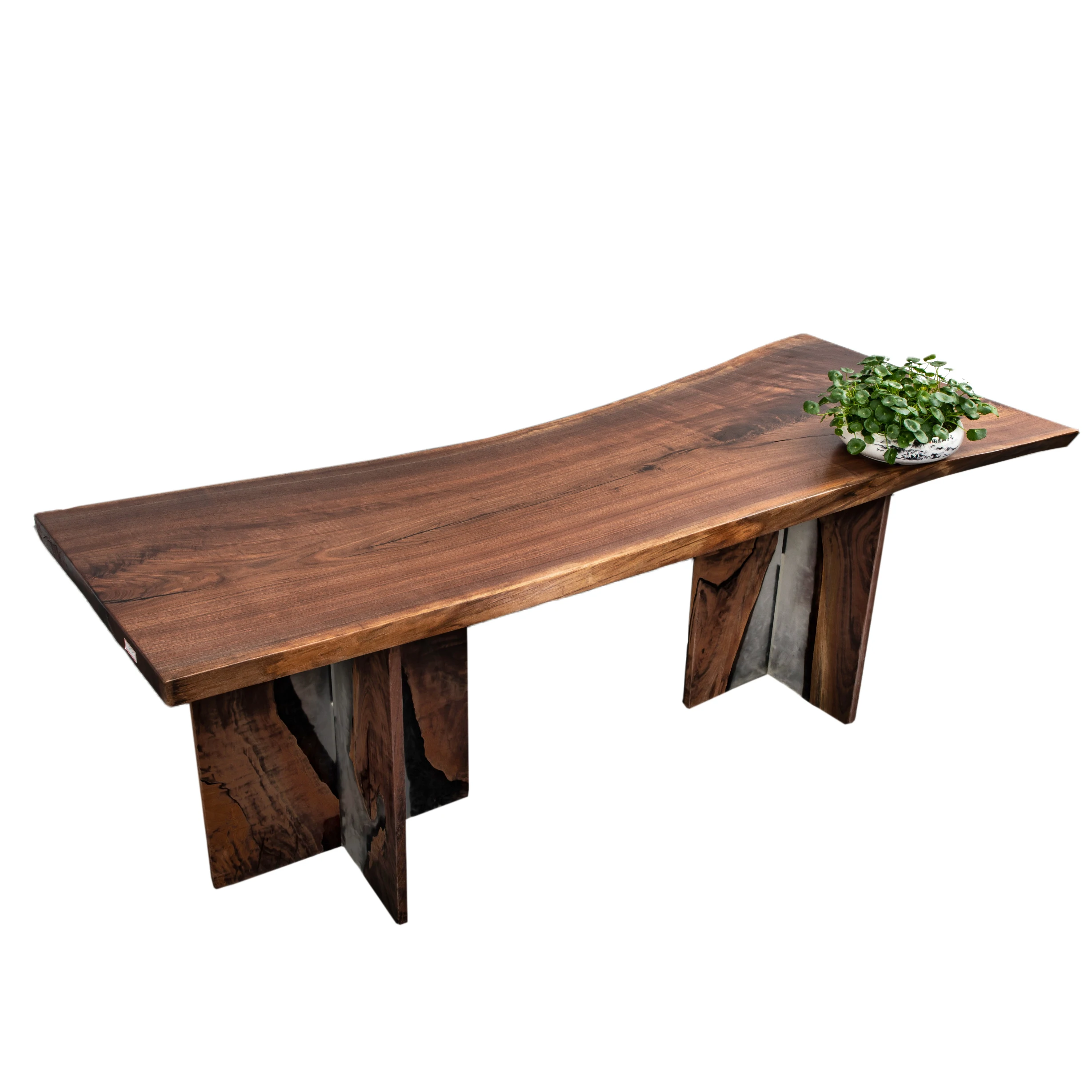 
Custom made live edge walnut solid wood dining table, live edge slab 