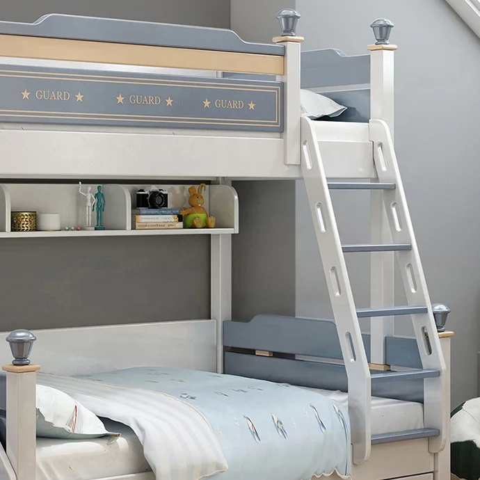 Двуспальная кровать, деревянная современная кровать для спальни, двухъярусная кровать, детская мебель с лестницей