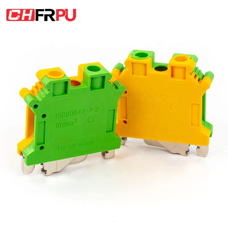 CHFRPU USLKG10 10mm2 DIN rail screw grounding terminal block brass earthing terminal block for UK10N