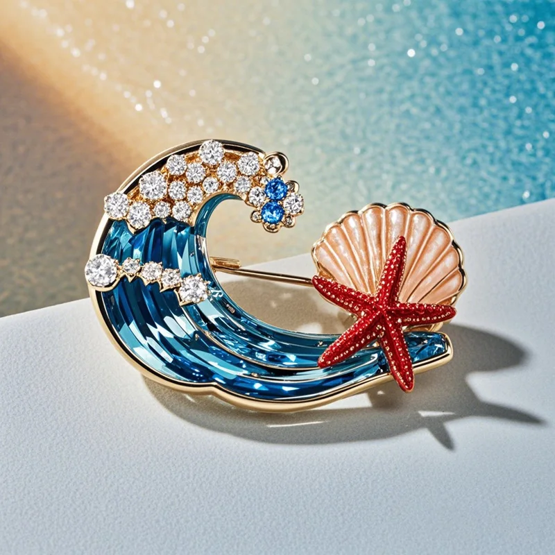 XILIANGFEIZI Japan / South Korea Fashion Creative Blue Wave Shell Starfish Brooch Seaside Tourist Souvenirs