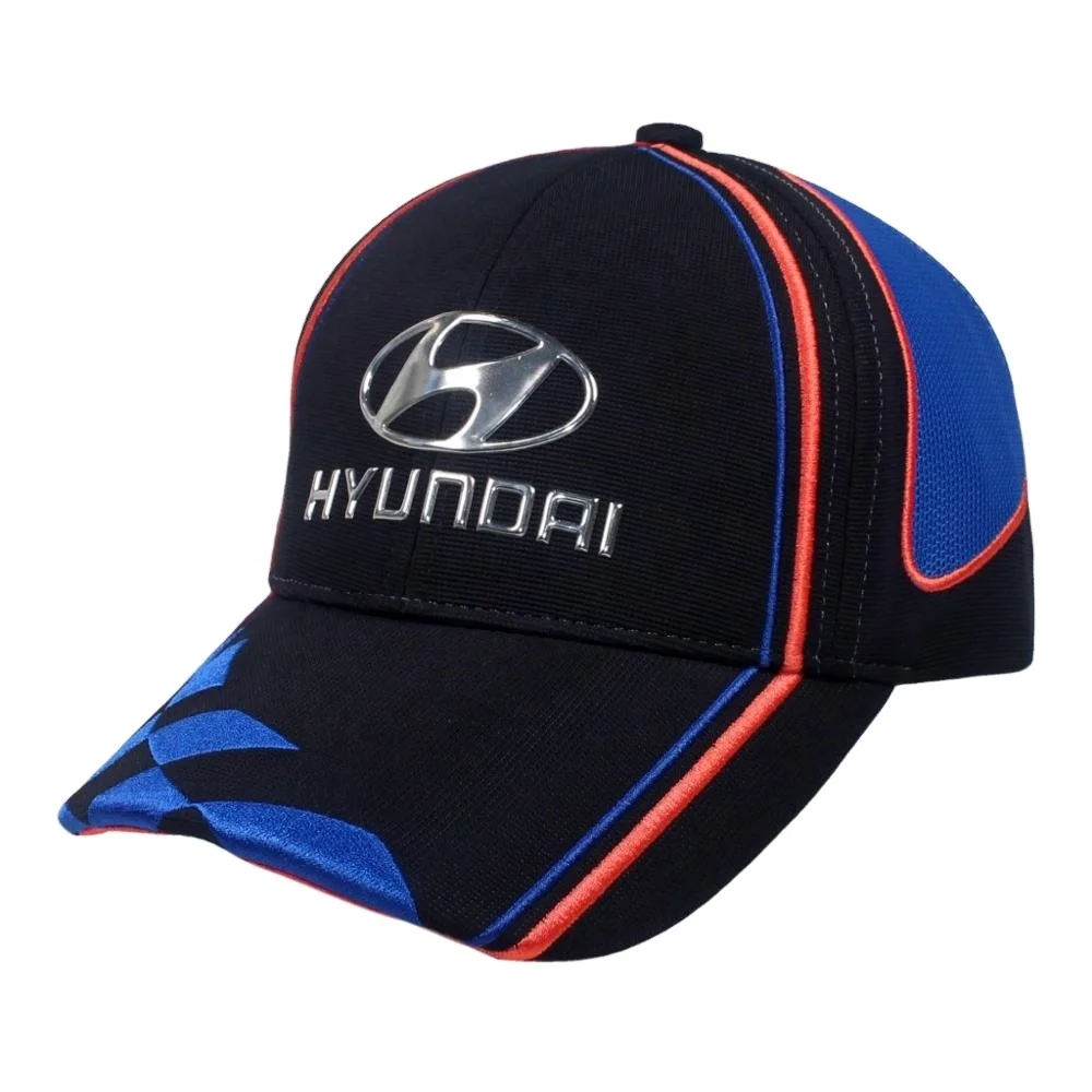 
High Frequency logo Car Brand Cap Spandex Ottoman Fabric with Mesh Embroidery Cap and Hat, TPU logo Royal blue Sports cap 
