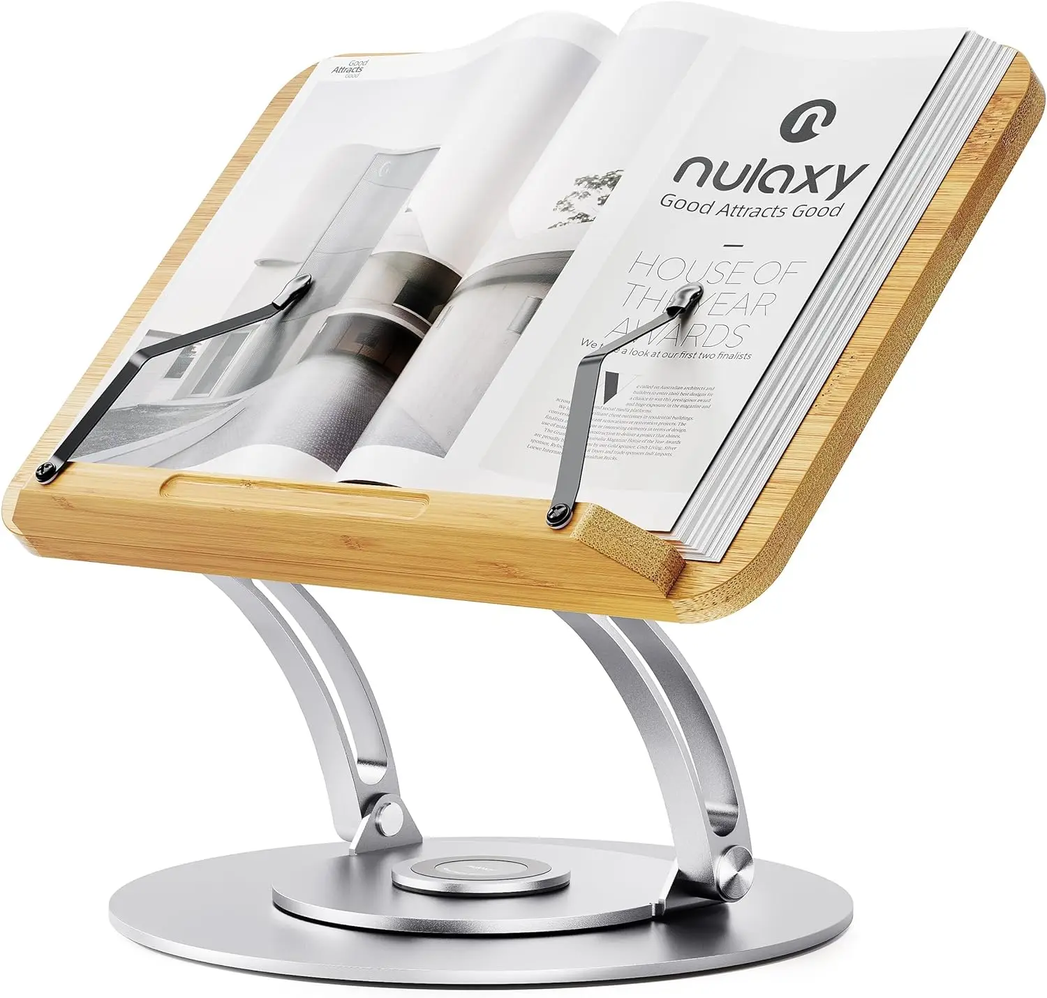 Custom Adjustable Bamboo Wooden 360 Degree Rotating Book Display Holder Stand for Reading