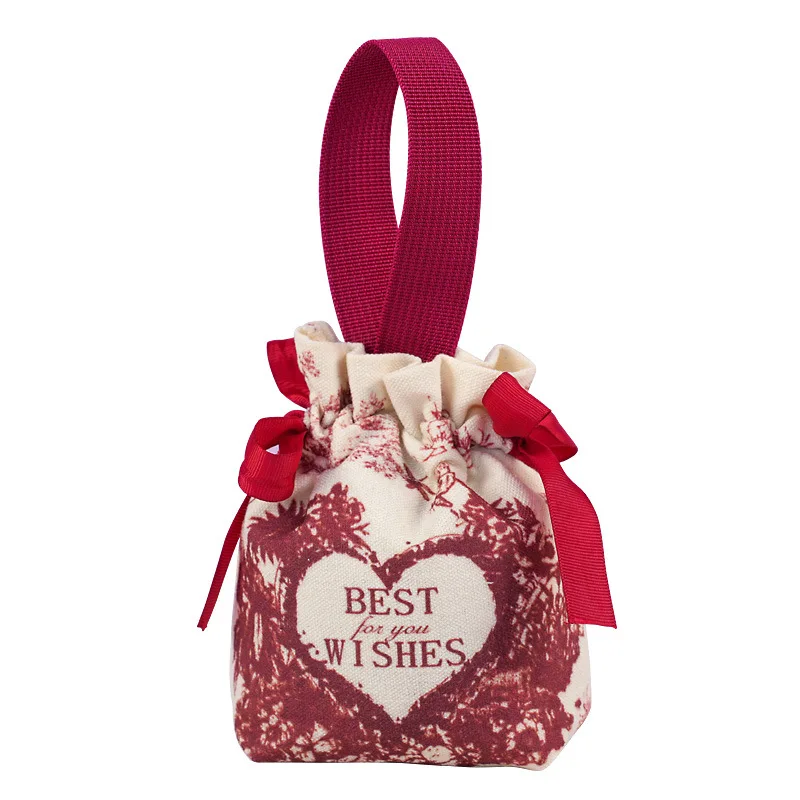 customize drawstring Lashing canvas packaging bags  Wedding companion gift free folding candy bag Chinese style